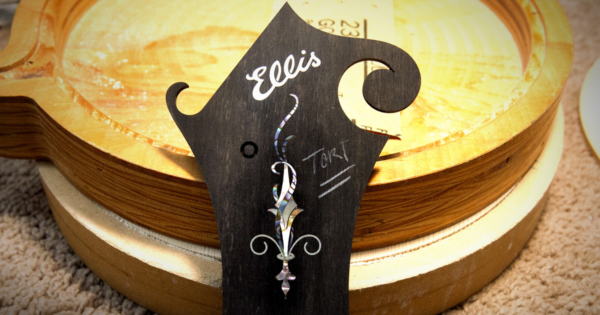 Diamond wire peghead inlay installation Let’s Build A Mandolin Tom